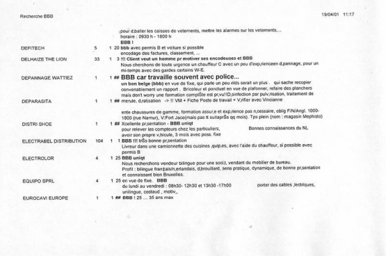 Cette page vient du dossier de l’enquête à charge d’Adecco, en 2001. On peut voir les demandes « personnalisées » des entreprises. 