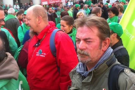 Frédéric GIllot au rassemblement syndical d'avertissement au gouvernement fédéral de droite du 23 septembre 2014. (Photo Solidaire)