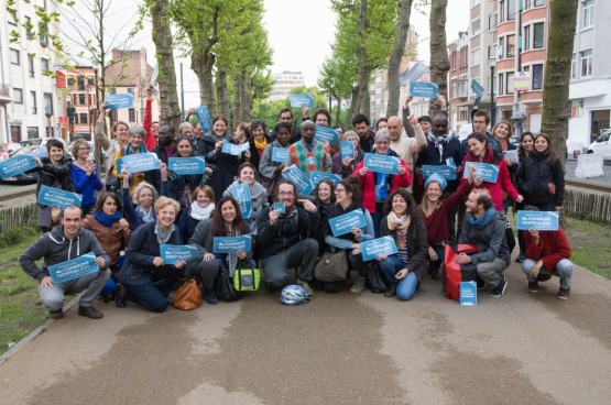 Grâce à la mobilisation du CNCD-11.11.11, les citoyens des communes bruxelloises et wallonnes ont demandé à leurs administrations de devenir des « communes hospitalières ». (Photo CNCD)