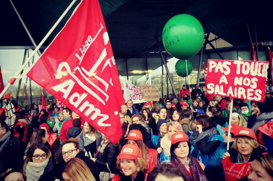 Les travailleurs du CHR Citadelle en sont à 7 jours de grève, une grande manifestation, des arrêts de travail spontanés... Bref, ils ne s'avouent pas vaincus. (Photo PTB Liège)