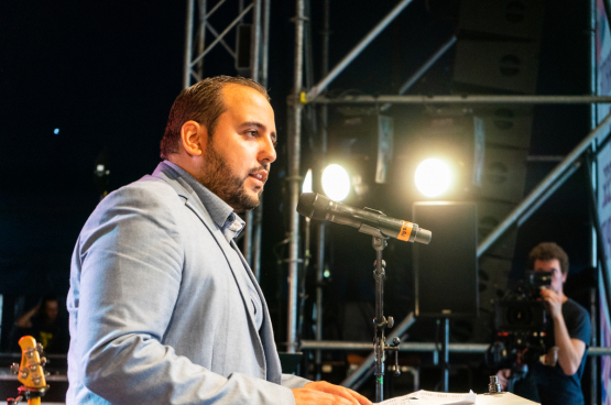  Hillal Sor, ici lors du moment central à ManiFiesta en septembre 2019. (Photo Solidaire, Stefaan Van Parys)