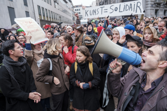 En 2019, le secteur culturel a protesté massivement contre les coupes prévues dans les subsides. Le ministre Jambon a été contraint de plier et de changer ses plans. (Photo Facebook State of the Arts)