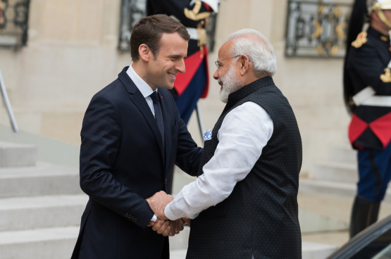 Le président français Emmanuel Macron et son « grand ami » Narendra Modi, Premier ministre indien. (Photo Frédéric Legrand)