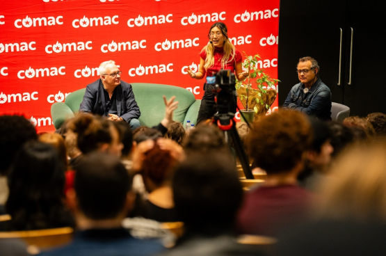 En février, Vijay Prashad et Peter Mertens ont été invités à la conférence d’ouverture de l’école Karl Marx de Comac, mouvement étudiant du PTB. (Photo Solidaire, Stefaan Van Parys)