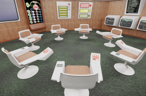 Voilà à quoi ressemblait l’Op-Room, la salle des opérations, coeur du projet Cybersyn. (Image Rama)